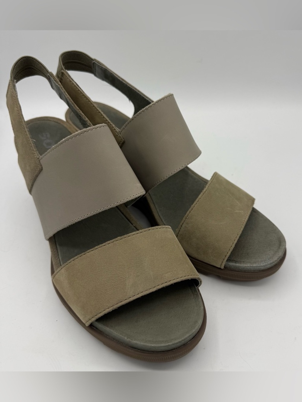 SOREL Joanie II Slingback Wedge Sandal  Size 10 Green /gray Pull On Chunky
